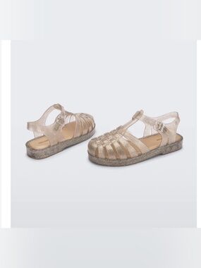 Mini Melissa Girls' Possession Jelly Sandals in Beige/Silver Glitter
